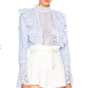 Sea New York white blue crochet embroidered top